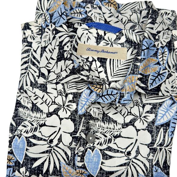 Tommy Bahama Men's MED Cotton Blend Blue Floral Button Down Shirt Hawaiian - Picture 1 of 8